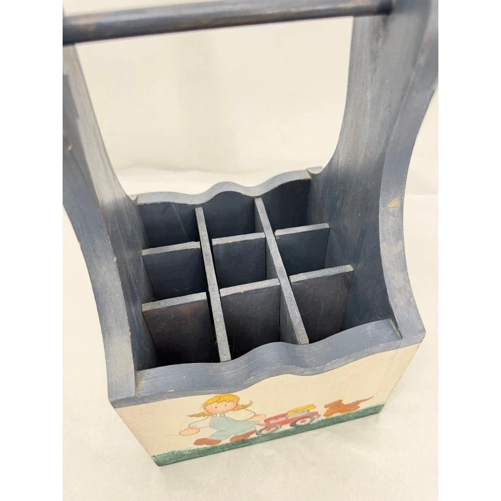 Handmade Wooden Caddy SALLY Hand Painted Girl Dog Sunflowers Cottage Core